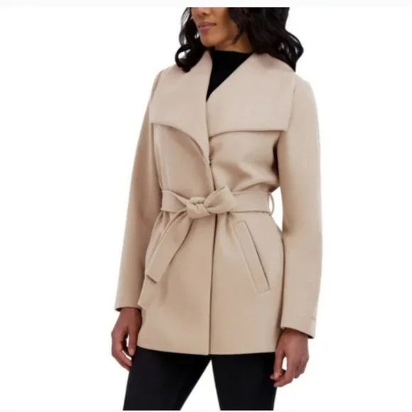NWT Tahari Ladies' Faux Wool Wrap Coat, Cream, Nwt - Picture 4 of 8